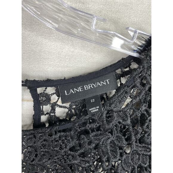 Lane Bryant Dress Womens Plus 22 Black Crochet Lace Pleated Minimal Boho Pockets - Picture 2 of 12